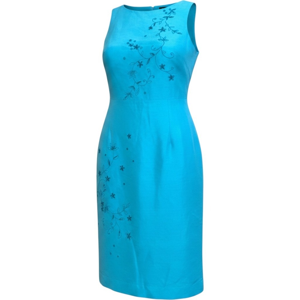 Evan-Picone 100% Silk Embroidered Beaded Sheath Dress Blue Mother of Bride 8